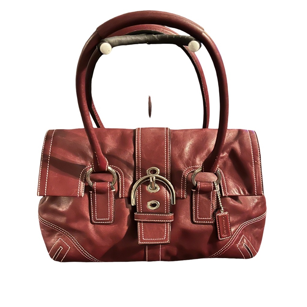 Coach SoHo flap leather satchel burgundy/silver hardware/black lining.